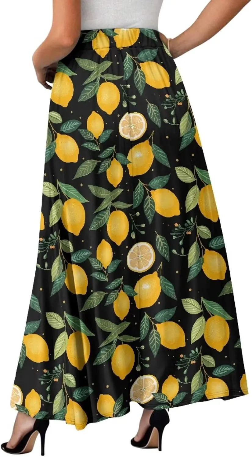Women's Long Skirt Swing Party Wedding High Waisted Maxi Skirts Elegant Flared A-Line Ruffle Skirts with Pockets