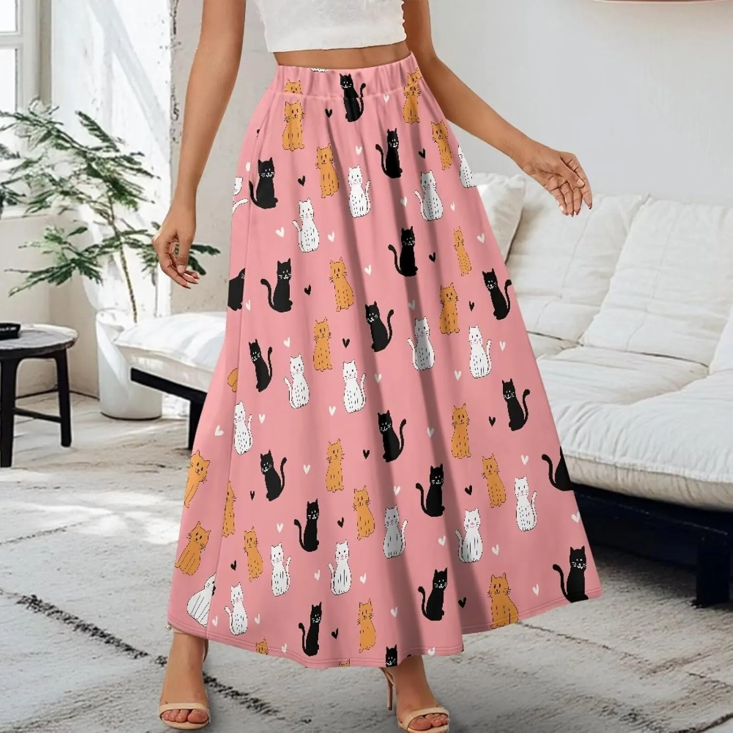 Women's Long Skirt Swing Party Wedding High Waisted Maxi Skirts Elegant Flared A-Line Ruffle Skirts with Pockets