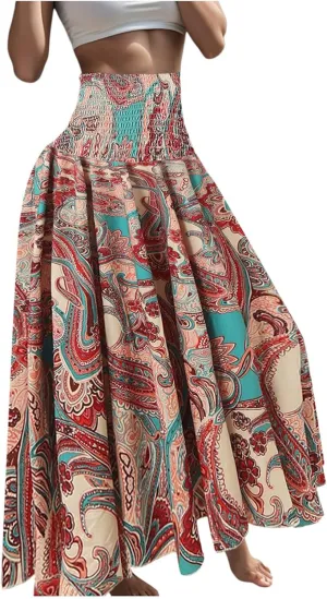 Womens Maxi Skirts Casual High Slim Waist Boho Flowy Summer Casual Elegant Beach Vacation 2025 Trendy Loose