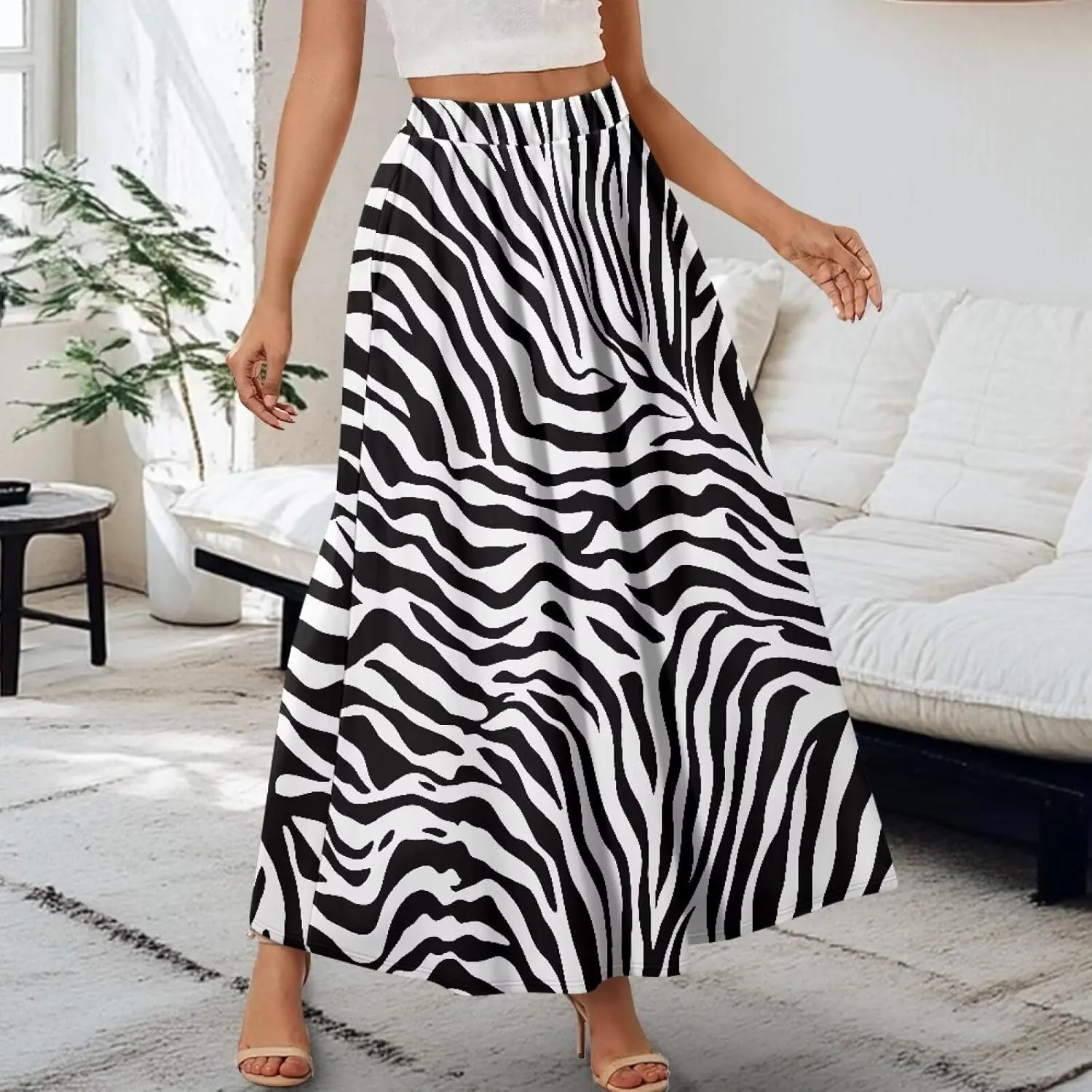 Women's Maxi Skirts Pleated High Waisted Casual Long Skirts Flowy High Waist Party Holiday Skirts with Pockets