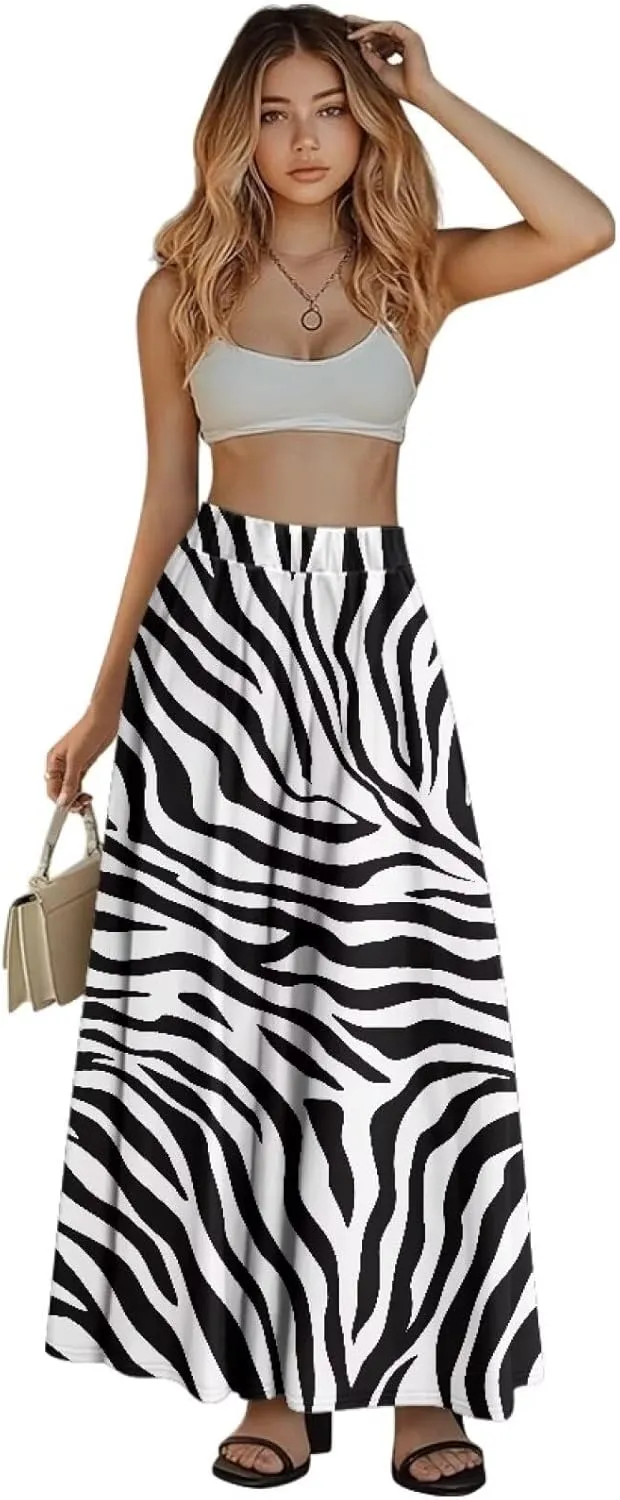 Women's Maxi Skirts Pleated High Waisted Casual Long Skirts Flowy High Waist Party Holiday Skirts with Pockets