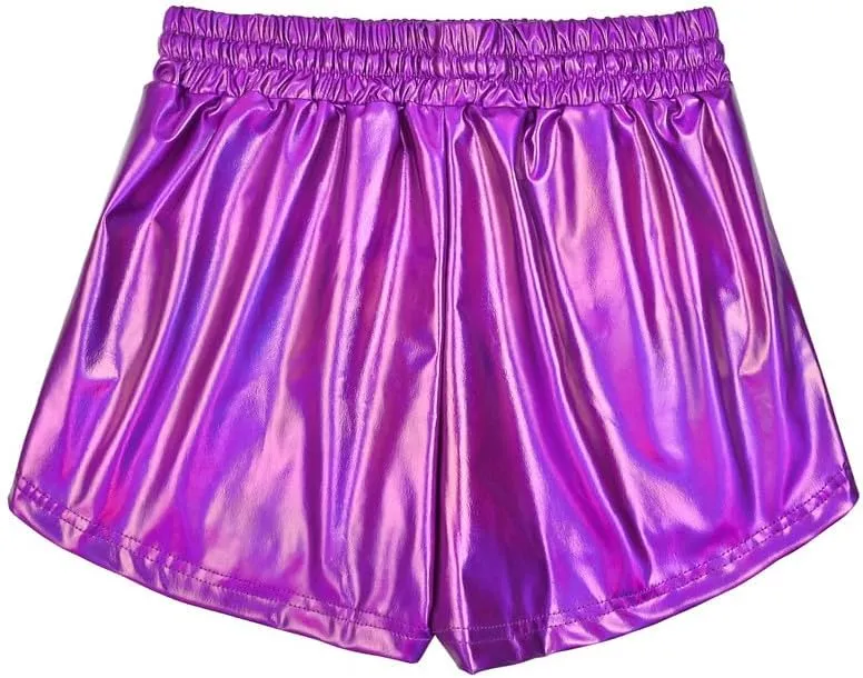 Women's Metallic Shorts Yoga Shiny Sparkly Hot Drawstring Outfit Short Pants