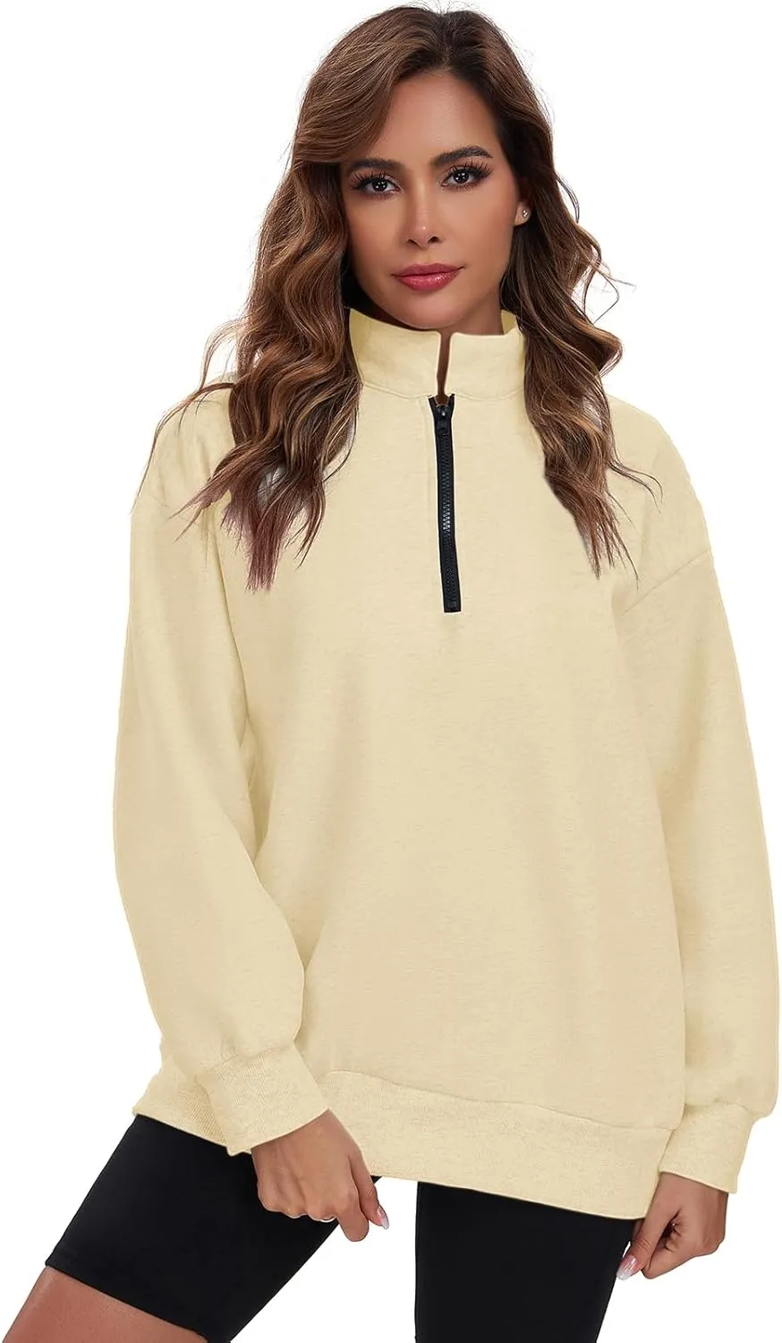 Womens Oversized Sweatshirts Hoodies Fleece Half Zip Pullover Top Casual Long Sleeves Trendy Fashion Outfit Clothes