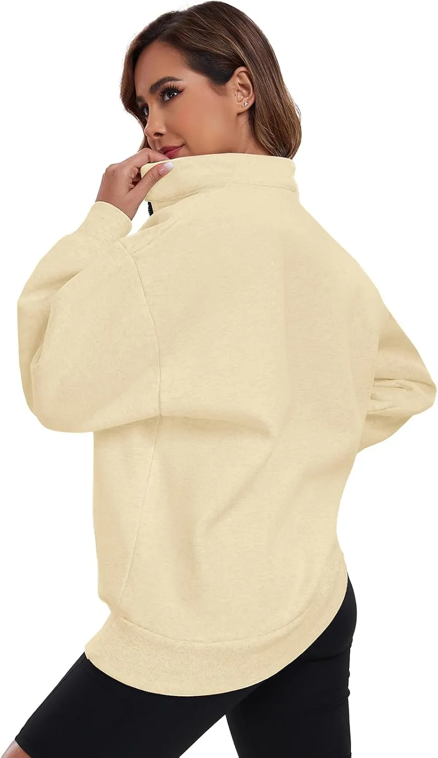 Womens Oversized Sweatshirts Hoodies Fleece Half Zip Pullover Top Casual Long Sleeves Trendy Fashion Outfit Clothes