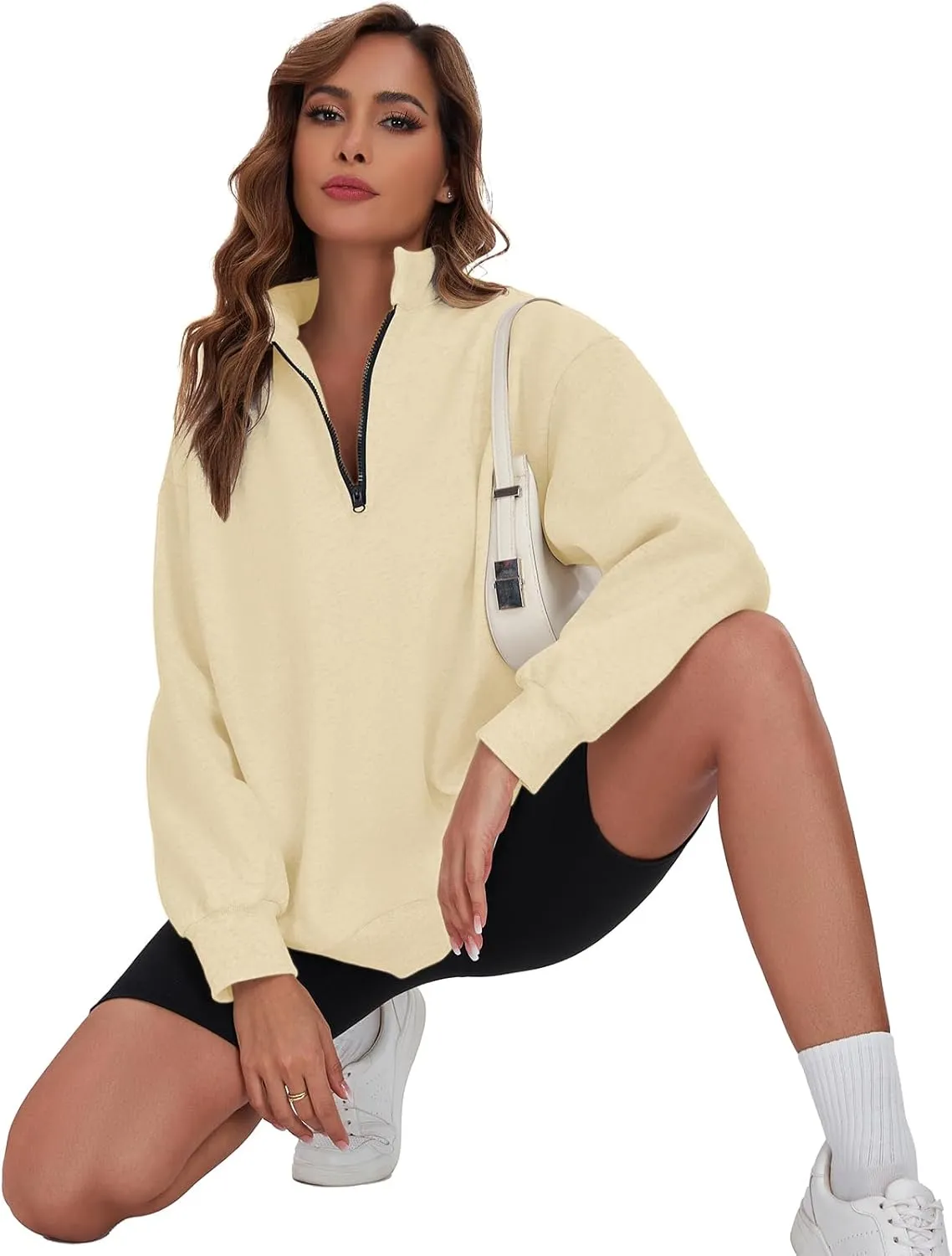 Womens Oversized Sweatshirts Hoodies Fleece Half Zip Pullover Top Casual Long Sleeves Trendy Fashion Outfit Clothes