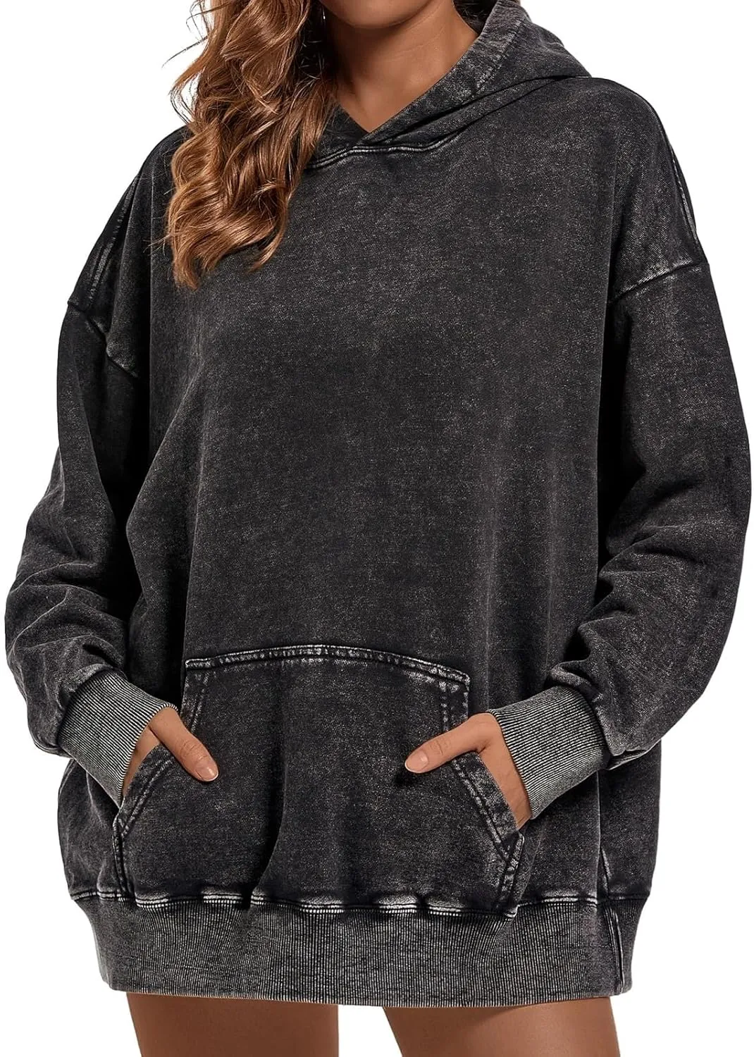 Women's Oversized Vintage Hooded Sweatshirts Acid Wash Loose Fit Baggy Trendy Casual Pullover Hoodies 2024