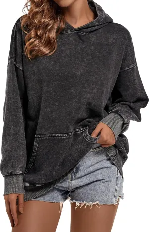 Women's Oversized Vintage Hooded Sweatshirts Acid Wash Loose Fit Baggy Trendy Casual Pullover Hoodies 2024
