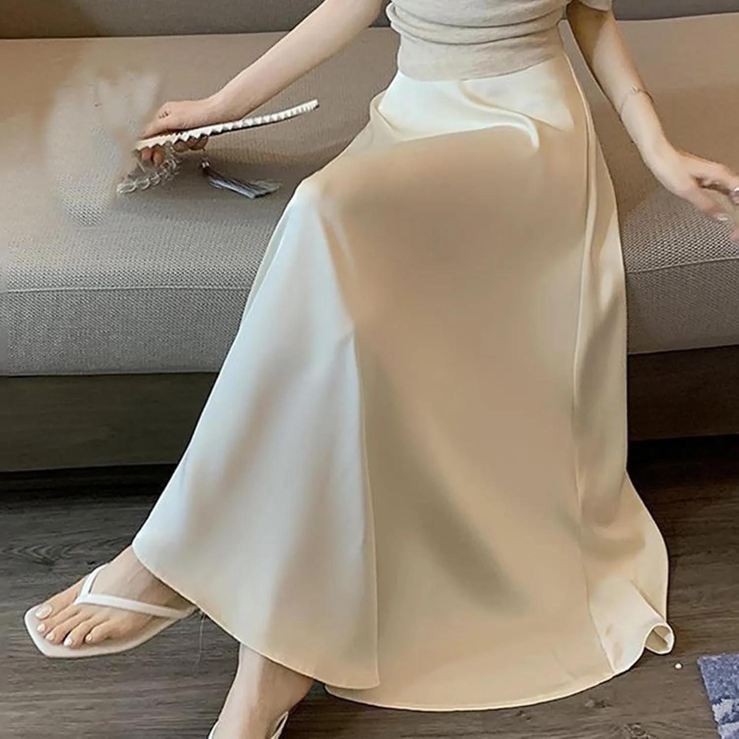 Womens Satin High Waisted Maxi Skirts 2025 Elegant Flowy Cocktail Party Wedding Dress Silk Casual A-Line Long Skirt