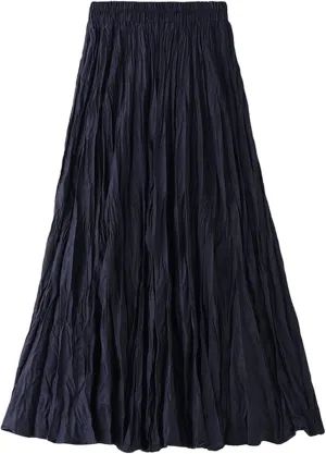 Women's Skirt Pleated Elastic High Waist Winter Layered A Line Midi Skirts