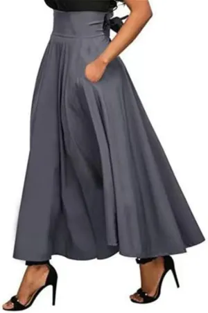 Womens Skirts Midi Length Belted High Waisted Blazer Long Skirt with Pockets