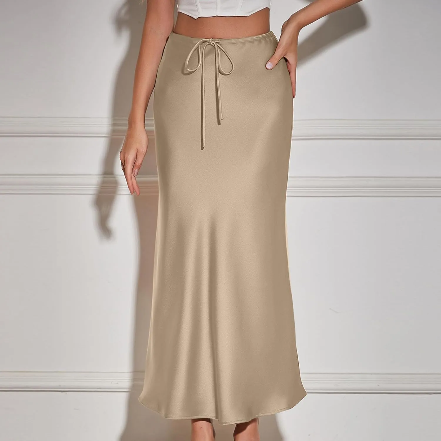 Womens Summer Fall Skirt 2025 High Waist A Line Flowy Long Skirts Drawstring Floor Length Cocktail Party Maxi Skirts