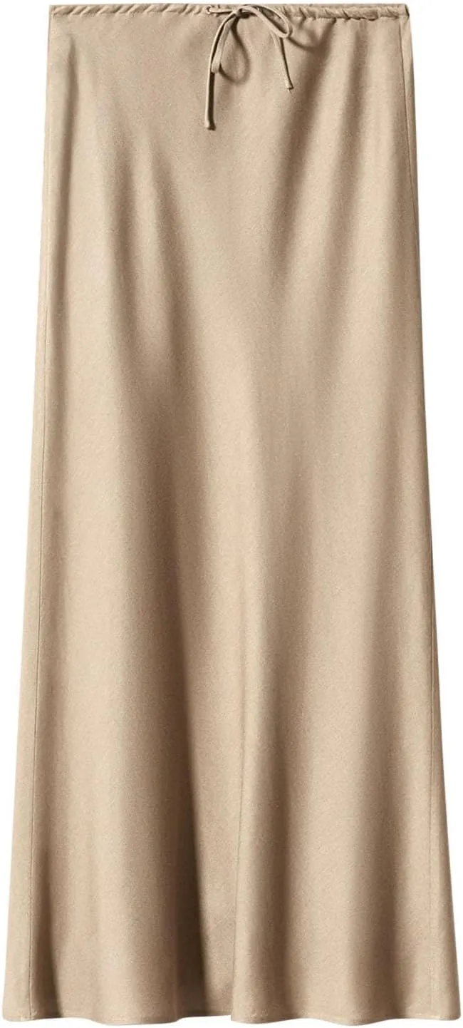 Womens Summer Fall Skirt 2025 High Waist A Line Flowy Long Skirts Drawstring Floor Length Cocktail Party Maxi Skirts