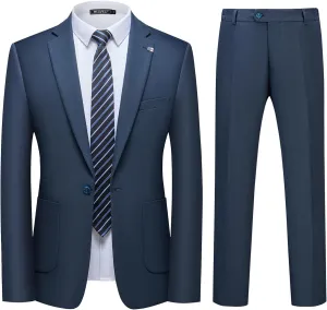 WULFUL Men's 2 Piece Slim Fit Suit Set One Button Blazer Jacket Pants Tuxedo Set for Party, Wedding and Business