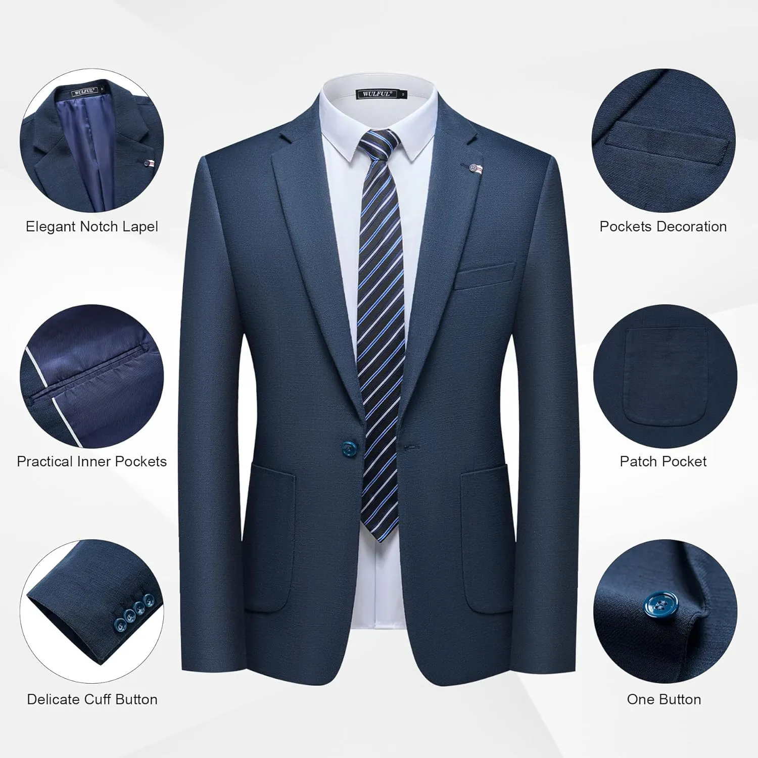 WULFUL Men's 2 Piece Slim Fit Suit Set One Button Blazer Jacket Pants Tuxedo Set for Party, Wedding and Business