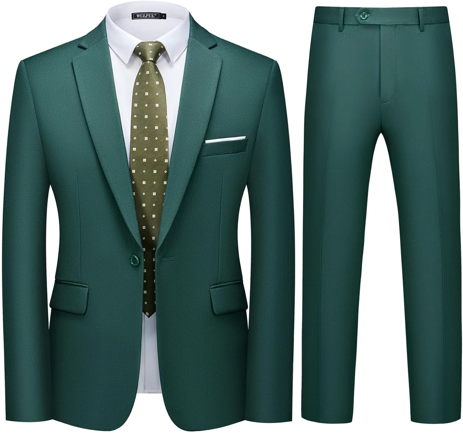 WULFUL Men's 2 Piece Slim Fit Suit Set One Button Blazer Jacket Pants Tuxedo Set for Party, Wedding and Business
