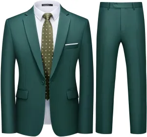 WULFUL Men's 2 Piece Slim Fit Suit Set One Button Blazer Jacket Pants Tuxedo Set for Party, Wedding and Business
