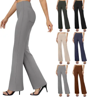Yoga Dress Pants for Women Bootcut High Waisted Work Pants Stretchy Trousers Pull On Office Slacks with Back Pockets
