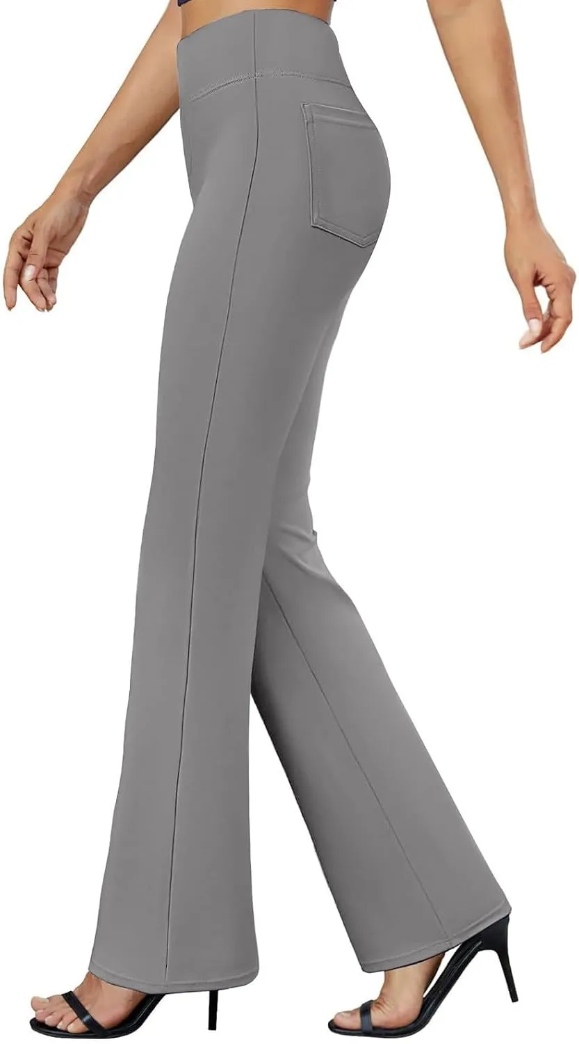 Yoga Dress Pants for Women Bootcut High Waisted Work Pants Stretchy Trousers Pull On Office Slacks with Back Pockets