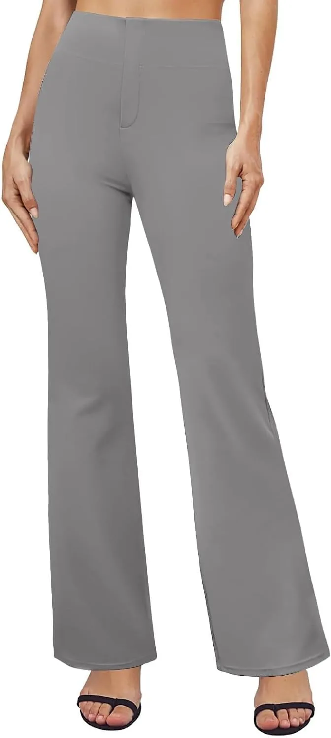 Yoga Dress Pants for Women Bootcut High Waisted Work Pants Stretchy Trousers Pull On Office Slacks with Back Pockets