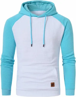 Yundobop Men's Pullover Hoodies Plaid Jacquard Long Sleeve Drawstring Hipster Casual Hooded Sweatshirts with Kanga Pockets