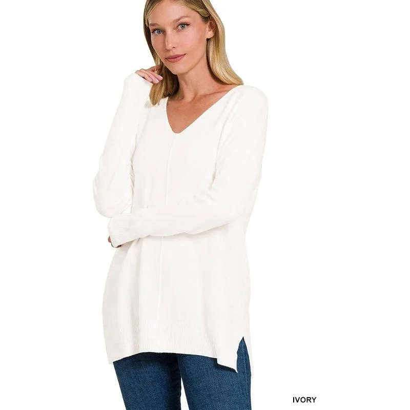ZENANA Garment Dyed Front Seam Sweater