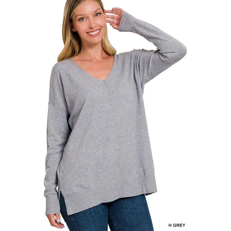 ZENANA Garment Dyed Front Seam Sweater
