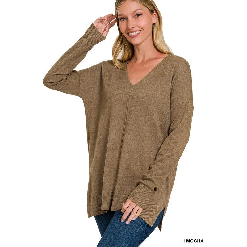 ZENANA Garment Dyed Front Seam Sweater