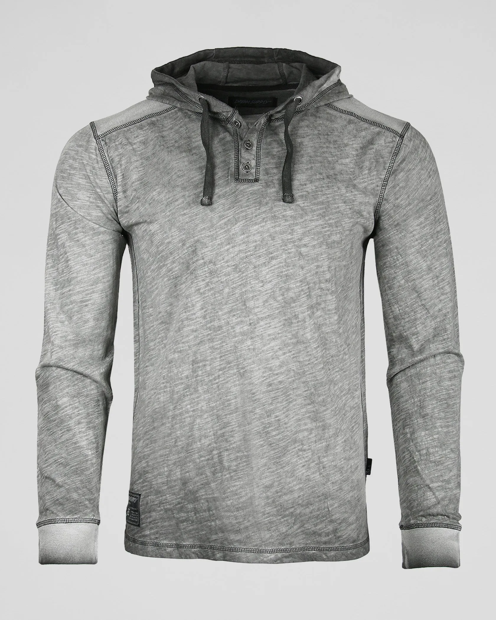 ZIMEGO Long Sleeve Vintage Oil Wash Garment Dye Hooded Henley