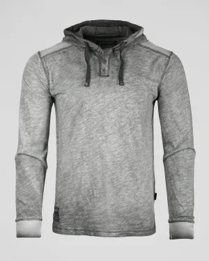 ZIMEGO Long Sleeve Vintage Oil Wash Garment Dye Hooded Henley
