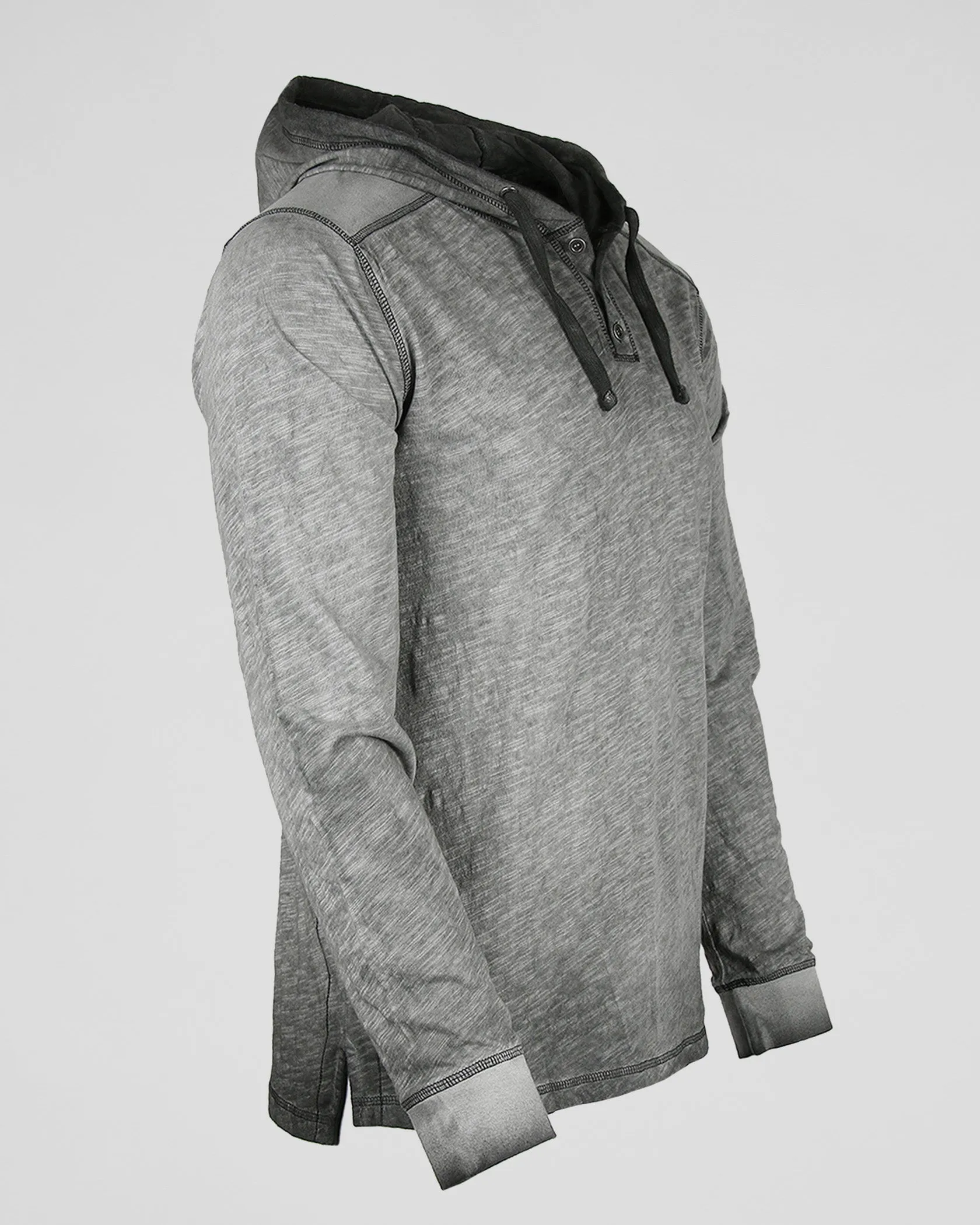 ZIMEGO Long Sleeve Vintage Oil Wash Garment Dye Hooded Henley