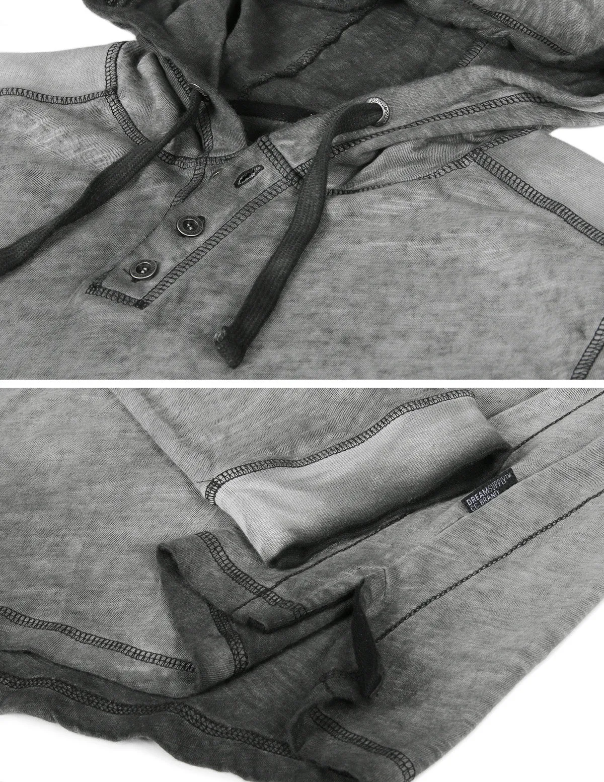 ZIMEGO Long Sleeve Vintage Oil Wash Garment Dye Hooded Henley
