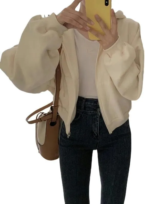 Zip Hoodie Streetwear Cropped Hoodies Women Solid Oversized Zipper Short Harajuku Simple Casual Jacket